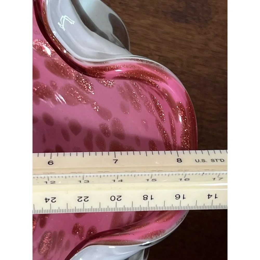 Vtg Murano Art Glass Bowl Sommerso Milk Glass Pink Cheetah Y2k Fashion Retro